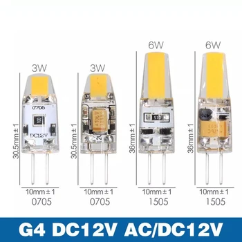 10vnt/daug LED Lemputė G4 Pritemdomi LED Light AC DC 12V Led, COB LED Lempos 3W 6W COB SMD LED Apšvietimas Pakeisti Halogeninis Prožektorius
