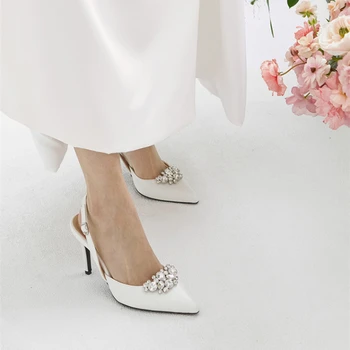 2021 m. Vasarą nauju Moterų Sandalai Toe Cap adatos (Stiletai) Pažymėjo Tne Bridesmaid Aukštakulniais Mados White Crystal Nuotakos Vestuvių Batai
