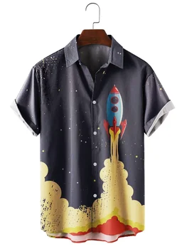 2021 vyriški trumpomis Rankovėmis Atvartas Marškinėliai Plius Dydis Raketų 3D Spausdinimo vyriški Marškiniai su Kišenėmis