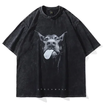 2022 Vyrų Gotikos T-shirts Hip-Hop Streetwear Laišką Šuo Spausdinti Punk Viršūnes Vasaros Derliaus Plauti Negabaritinių trumpomis Rankovėmis T Shirts