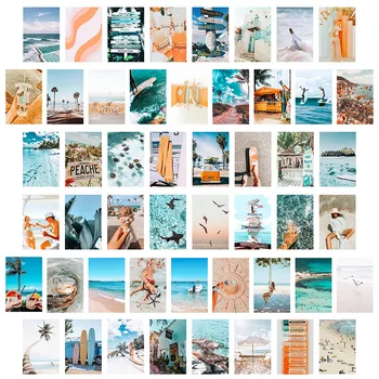 50Pcs Mėlyna Estetinį Vaizdą Sienų Koliažas Rinkiniai Vasaros Beach Art Print Rinkiniai Mados Miegamasis Kambarys Bendrabučio Namų Puošybai Vaikams