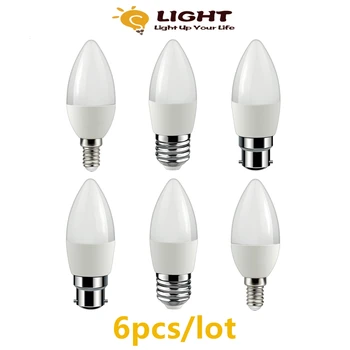 6PCS LED žvakė, lempa, C37 3W 220V-E27 7W E14 B22 Super šviesus šiltai balta šviesa tinka liustra kristalų lempos virtuvės studija
