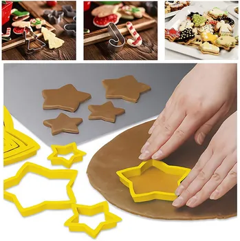 6VNT Rinkiniai Kalėdų Eglutė Cookie Cutter Pelėsių Žvaigždės Formos Minkštas Pyragas Sausainių Cutter Formų 3D Tortas Dekoravimo Priemonės Kepimo Formų