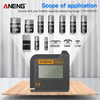 ANENG 168Max Skaitmeninis Ličio Baterija Testeris Baterijos Talpa Diagnostikos Įrankis LCD Ekranas Patikrinti, AAa, 6F22 9V CR2032 Mygtuką Baterijos