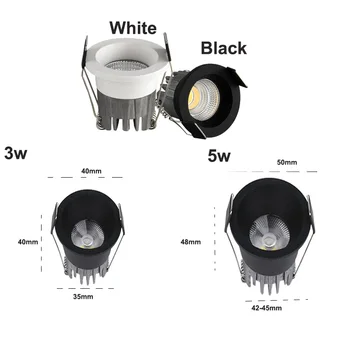 Antikorozinės Pritemdomi LED Downlight 3W 5W Anti-Glare Lubų šviestuvas Įleidžiamas Vietoje, Apšvietimas, Miegamojo, Virtuvės, COB