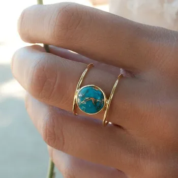 Asmeninį Derliaus Gamtos Mėlyna Turquoises Žiedai, Moterų, Vyrų, Antikvariniai Sidabro Spalvos Titano Dvigubo Sluoksnio Piršto Žiedas Papuošalai