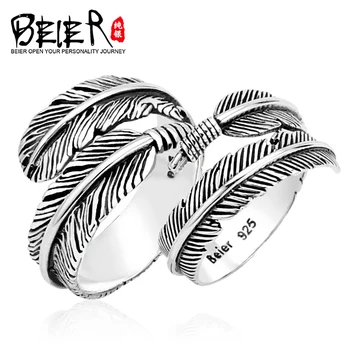 Beier naują parduotuvę sterlingų plunksnų žiedas moterims/vyrams big/small aukštos kokybės atidaryti vestuvių papuošalai BR-SR011