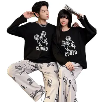 Disney korėjos Stiliaus Mickey Mouse Pižama Nustatyti, Moterų, Vyrų, Poros, Dvi Piecs Kostiumas Atsitiktinis Palaidų Pyjama Sleepwear Loungewear Pjs