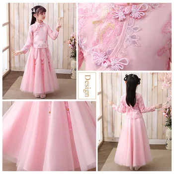 Elegantiškas Gėlių Mergaičių suknelės Derliaus, vaikams, suknelės mergaičių Kinų cheongsam drabužius Tradicinės Kinų drabužiai, Vaikų