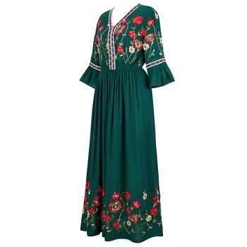 Elegantiškas Gėlių Moterų Suknelė Moterų Lotus Lapų Rankovės Medvilnės Ir Lino Siuvinėjimo Gėlių Suknelė-Line Retro Saldus Drabužiai Suknelė