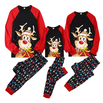 Europos, Amerikos Kalėdų Šeimos Pižama Homewear Naujas Gelsvai Apvalios Kaklo, ilgomis Rankovėmis, Tėvų-vaikų Atitikimo Komplektus