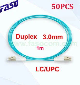FASAS 50PCS/Pak 1M Multimode OM3 Optical Fiber Optic Patch Cord LC/UPC Dvipusis 3.0 mm Jumper Optinis Patch Kabelis