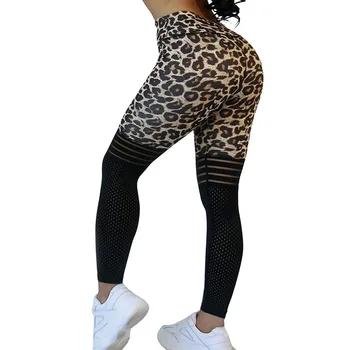 FCCEXIO Leopard 3D Spausdinimo Moterų Kelnes Push Up Sportas Antblauzdžiai Slim Kelnės Moteriškos Laisvalaikio Kelnės Fitness Akių Antblauzdžiai
