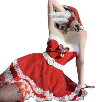 Kalėdų Raudona Moteris Suknelė Vienodas Naujųjų Metų Cosplay Kostiumai, Kaukes Bunny Mergina Kambarinės Apranga Seksuali Suknelė Apykaklės, Rankovės Santa Hat