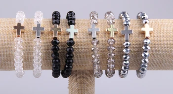 Karšto Pardavimo Pilka kristalų, stiklo karoliukų, su Kryžiaus žavesio apyrankės moterims ruožas Apyrankė