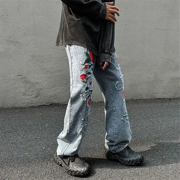 Kietas Hip-Hop Baggy Jeans Vyrų Mados Prarasti Tiesiai Gotikos Amerikos Kelnes Streetwear Femme Drabužių Harajuku Gotikos Kelnės Berniukams