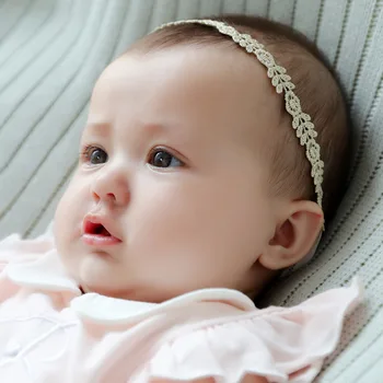 Kūdikių Nėrinių Gėlių Kaspinai Gėlių ažūrinės figūrinių Aukso Baltoji Princesė Headwraps Mergaitėms Kūdikio Plaukų Aksesuarai Naujagimių Fotografija