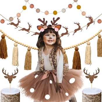 Mergina Dress Purus Brown Deer Mergina Tutu Sijonas Kalėdų Kostiumas Dekoro Vaikai Elnių Tiulio Sijonas Karnavalas Cosplay Apranga Vaikams