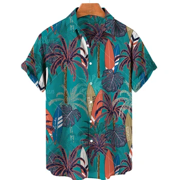 Negabaritinių Vyrų Havajų Marškinėliai Kokoso Medžio 3D Spausdinimo Marškinėliai Plius Dydis Atsitiktinis Paplūdimio Marškinėliai 5XL