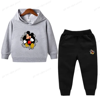 Pavasarį, Rudenį Mickey Mouse 2vnt rinkiniai, Kūdikių Berniukų, Mergaičių Drabužiai Hoodie + Kelnės Vaikams sportinis Kostiumas Minnie Peliukas Palaidinės sportinis Kostiumas