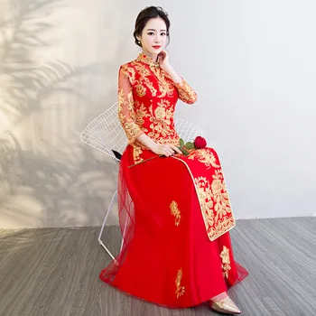Raudona Nuotakos Suknelė Siuvinėjimo Tradicinę Kinų Drakonas 