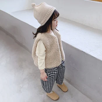 Rudenį, Žiemą Korėjos Mergaičių Paltai Striukės Grynos Spalvos Vilnonis Šiltas Mados Sutirštės Kailis Mielas Sweet Baby Girl Drabužiai Viršūnės
