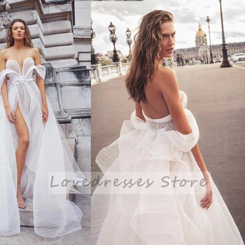 Seksualus Pusėje Ritininės Vestuvinės Suknelės Aukštos Kokybės Tiulio Balto Vestuvių Suknelės 2022 Naują Pavasario Grindų Ilgis Moterų Suknelė Chalatas De Mariée