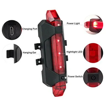 SHENKEY USB Įkrovimo Dviračių Šviesos, Priekiniai Ir Uodegos Nustatyti 5 Led 4 Režimai Galvą Atgal Dviračiu Mirksi Saugos Perspėjimo Lemputė