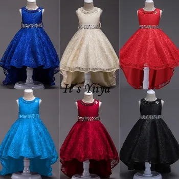 Tai YiiYa Gėlių mergaičių Suknelės Mergaitėms Bordo Mėlynas Juodas Elegantiškas Šampanas Vaikas Šalis, Chalatai Comunion Inscenizacija Suknelė L093-3