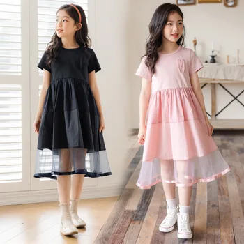 Vasarą Vaikai Princesė Dress Vaikai Medvilnės Priežastinis Vientisos Spalvos Frocks Paauglys Mergina Drabužių Korėjos Japonija Stiliaus Suknelės