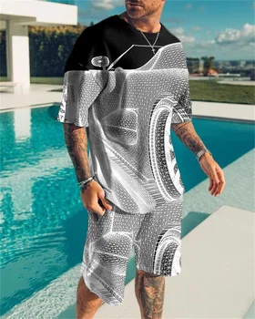 Vasarą Vyras Nustatyti Tracksuit O-kaklo vyriški Sportiniai Kostiumai 3D Spausdinimo Marškinėlius Žmogus Šortai 2 Gabalas Negabaritinių Vyrų Apranga Sportiniai Kostiumai