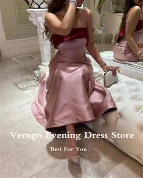 Verngo Blush Pink Satin Ilgos Vakarinės Suknelės Kulkšnies Ilgis Stebėjimo Paprasta Promenadzie Suknelė Saudo Arabų Moterų Oficialų Šalis Suknelė