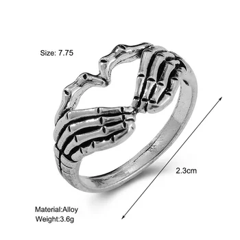 VSnow Konstrukcijos Skeletas Ranką Sidabro Spalvos Metalo Žiedas, skirtų Moterų Širdies Tuščiaviduriai rodomojo Piršto Žiedą Šalies Prabangus Papuošalai, Aksesuarai