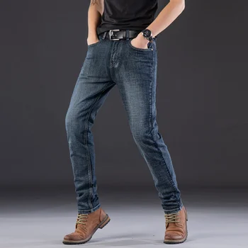 Vyriški tiesūs džinsai mados Slim elastingumą džinsai vyrams pavasarį, rudenį ženklo džinsus vyriškos kelnės Verslo Klasikiniai džinsai vyrams