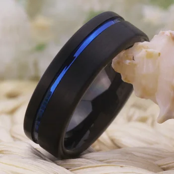 YGK Prekės Juodas Volframo Karbido Vestuvinis Žiedas su Viena Mėlyna griovelio Plotis 6MM moters Papuošalai
