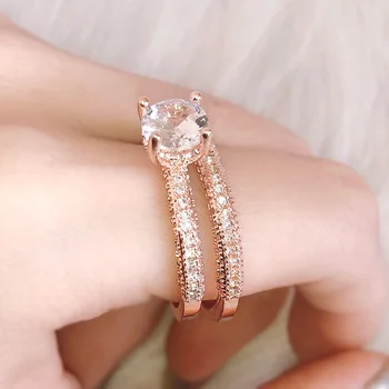 ZHOUYANG Žiedas Rinkinys Moterims Princesė Stiliaus Sužadėtuvių, Vestuvių Kubinių Zirconia Žiedas 