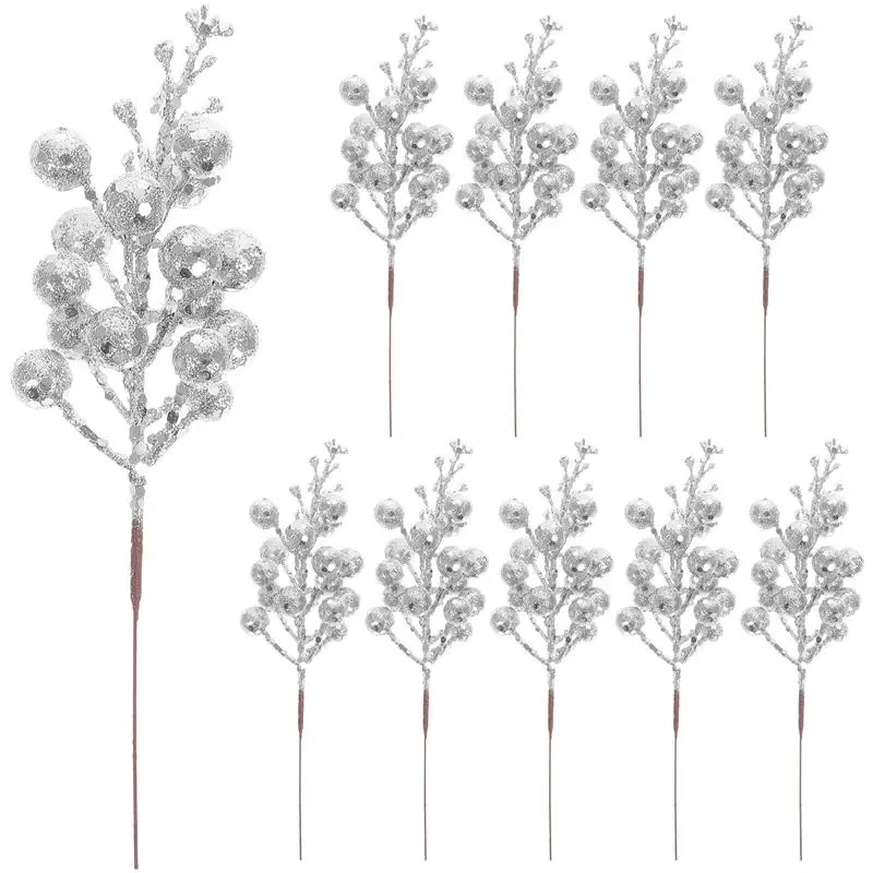 10vnt Dirbtinių Uogų Kyla Kalėdų Modeliavimas Snaigės Uogų Auginiai Gėlių Blizgučiai Netikrą Uogų Filialas Kalėdų Medžio Vainikas Nuotrauka 5