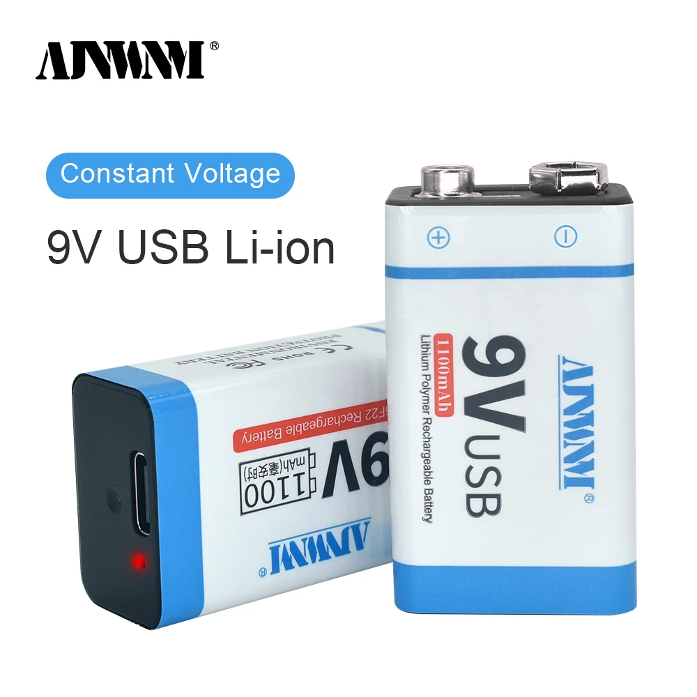 AJNWMN 9V 1100mAh li-ion Įkraunama baterija 6f22 Micro USB Baterijas 9 v ličio už Multimetras Mikrofonas, Nuotolinio Valdymo Žaislas Nuotrauka 1