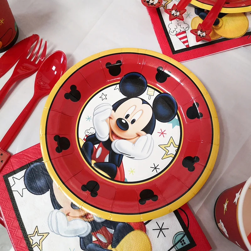Animacinių filmų Mickey Mouse Vaikams Švęsti Gimtadienio Dekoro Plokštė Servetėlės Puodeliai Disney Vienkartiniai Indai vimpelas Šalies Prekių Nuotrauka 1