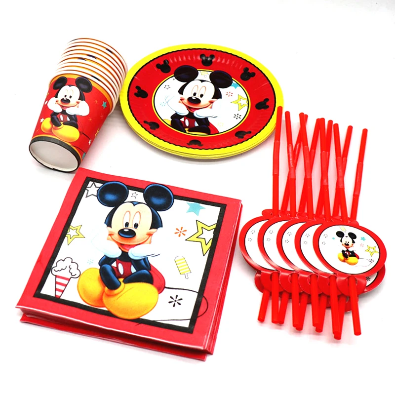Animacinių filmų Mickey Mouse Vaikams Švęsti Gimtadienio Dekoro Plokštė Servetėlės Puodeliai Disney Vienkartiniai Indai vimpelas Šalies Prekių Nuotrauka 2