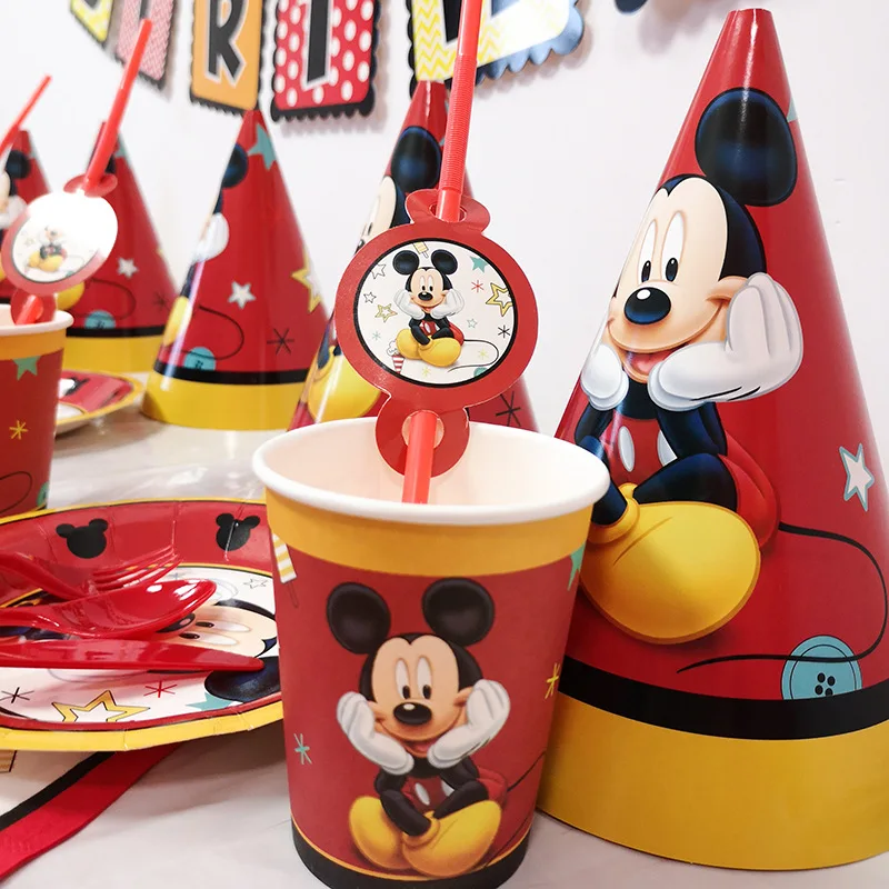 Animacinių filmų Mickey Mouse Vaikams Švęsti Gimtadienio Dekoro Plokštė Servetėlės Puodeliai Disney Vienkartiniai Indai vimpelas Šalies Prekių Nuotrauka 5