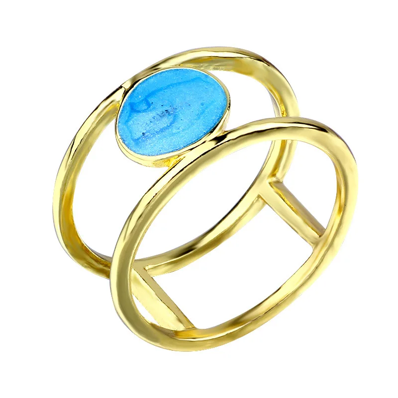 Asmeninį Derliaus Gamtos Mėlyna Turquoises Žiedai, Moterų, Vyrų, Antikvariniai Sidabro Spalvos Titano Dvigubo Sluoksnio Piršto Žiedas Papuošalai Nuotrauka 1