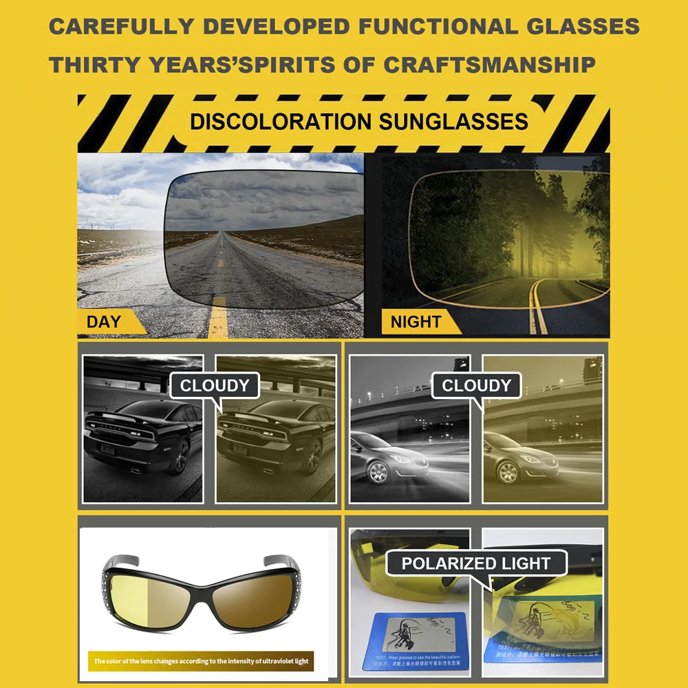 FENCHI vairavimo naktinio matymo akiniai poliarizuoti geltonos spalvos akiniai nuo saulės moterims, naktinio matymo akiniai automobilių oculos feminino zonnebril dames Nuotrauka 3
