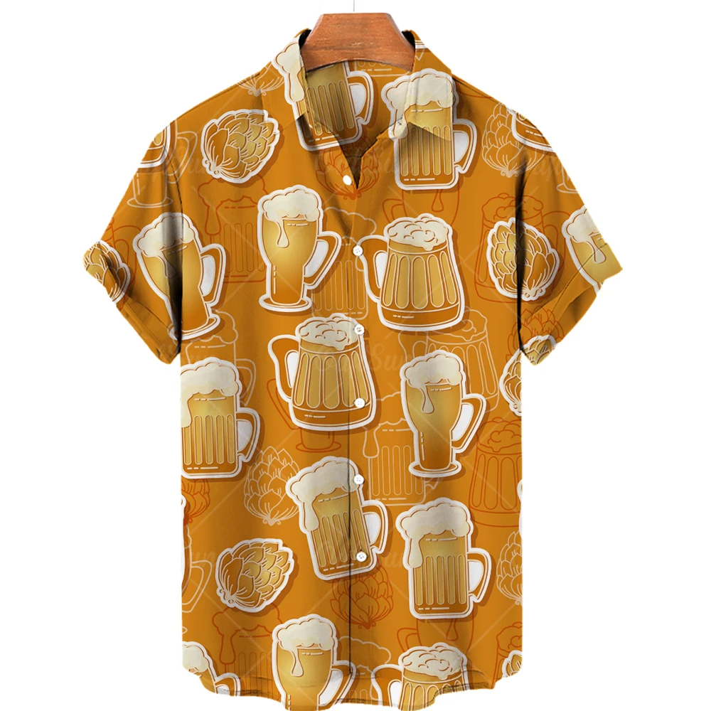 Harajuku Alaus 3D Atspausdintas Marškinėliai Vyrų Mados Viršūnes trumpomis Rankovėmis Beach Havajų Marškinėliai Atvartas Europos Drabužių, Negabaritinių 5XL Nuotrauka 0