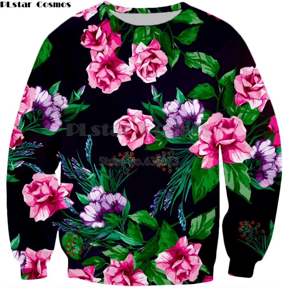 PLstar Kosmosas Prekės ženklo drabužių 2018 New style Mens Mados ilgomis rankovėmis palaidinukė gėlės 3d Spausdinimo Vyrai Moterų Atsitiktinis megztinis Nuotrauka 2