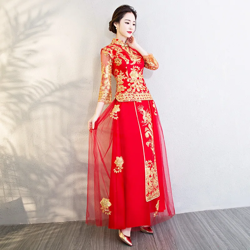 Raudona Nuotakos Suknelė Siuvinėjimo Tradicinę Kinų Drakonas 