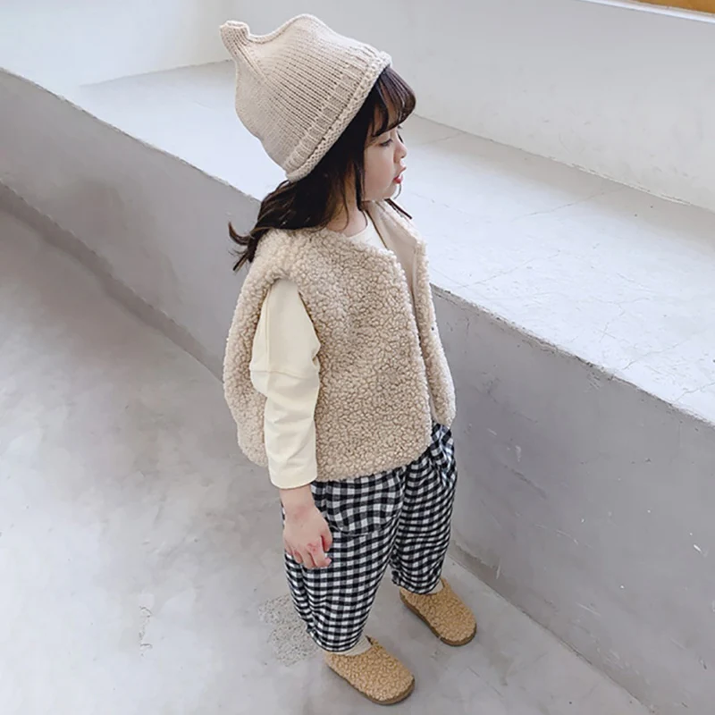 Rudenį, Žiemą Korėjos Mergaičių Paltai Striukės Grynos Spalvos Vilnonis Šiltas Mados Sutirštės Kailis Mielas Sweet Baby Girl Drabužiai Viršūnės Nuotrauka 0