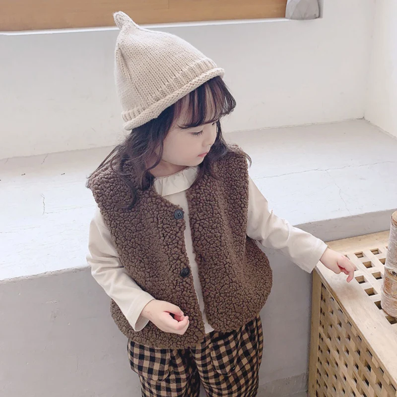 Rudenį, Žiemą Korėjos Mergaičių Paltai Striukės Grynos Spalvos Vilnonis Šiltas Mados Sutirštės Kailis Mielas Sweet Baby Girl Drabužiai Viršūnės Nuotrauka 1