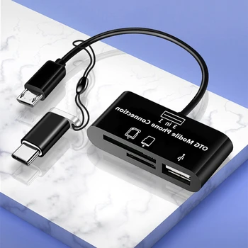 3 in1 USB C Tipo Kortelių Skaitytuvas OTG Adapteris Micro USB, SD/TF Card Reader for Macbook Išmanųjį telefoną, Duomenų Perkėlimo Kabelis, U Disko Skaitytuvas