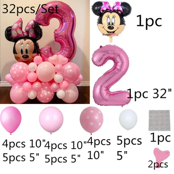 32pcs/Set Disney Tema Rožinė Minnie Mouse Galvą Folija Balionas 32inch Rožė Raudona Skaičius Balionas Mergina, Gimtadienio, Kūdikio Dušas Šalis Dekoras